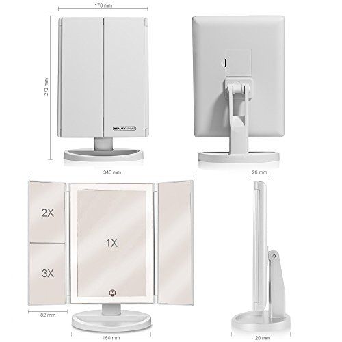Rotatable Tri-Fold LED Makeup Mirror