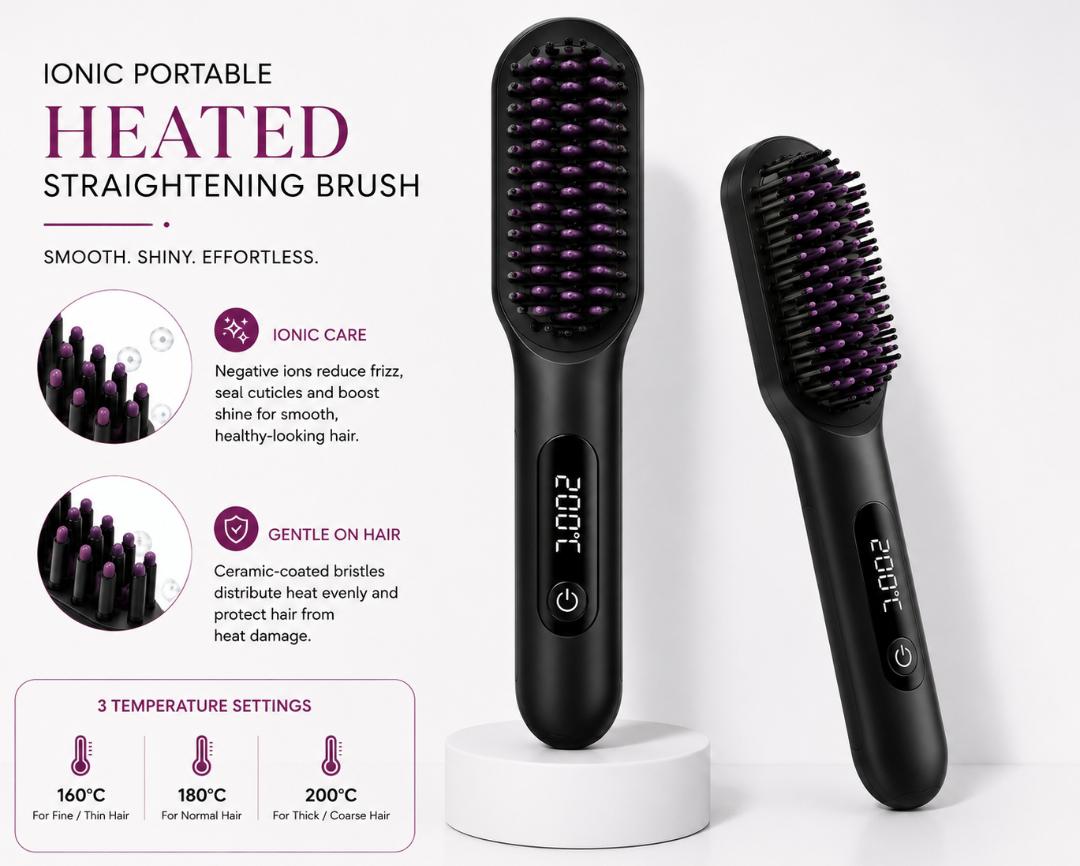 Ionic Portable Heated Straightening Brush with LED Display