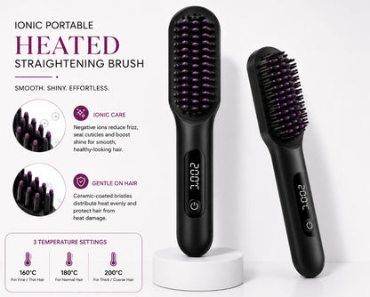 Ionic Portable Heated Straightening Brush with LED Display