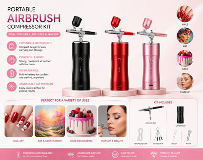 Portable Airbrush Compressor Kit, Ideal For Nails, Art, Cake & Makeup